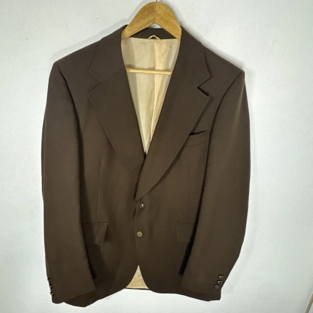 Vintage 70s‎ Country Squire Brown Wool Blend Sport Coat 42L Tall Horse Button